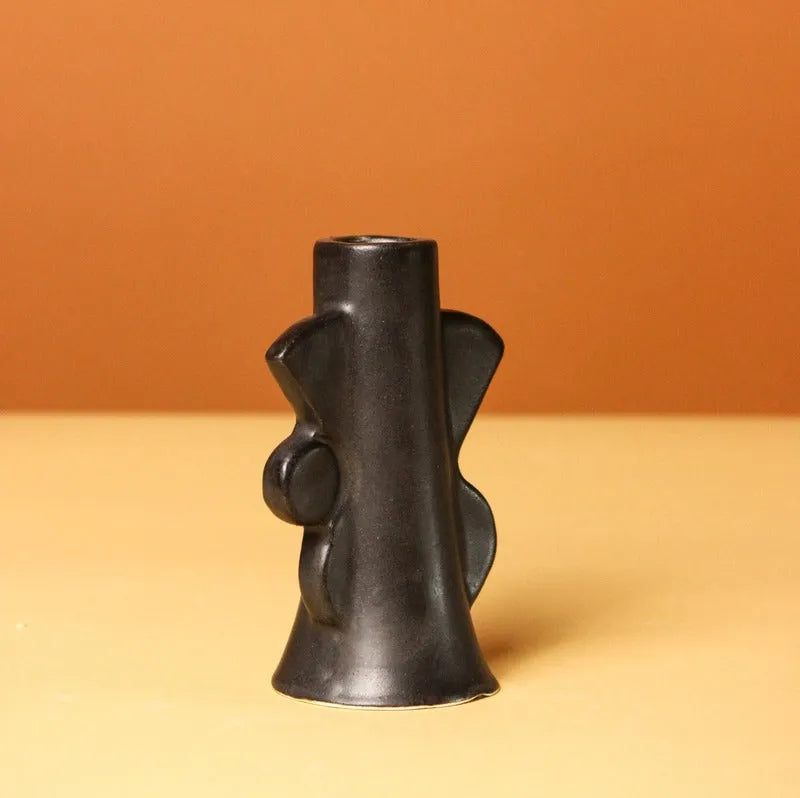 Abstract Design Ceramic Candle Holder Black