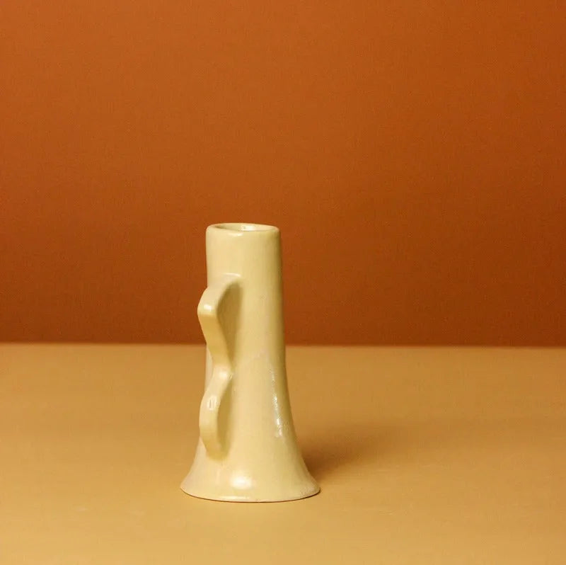 Abstract Design Ceramic Candle Holder Beige