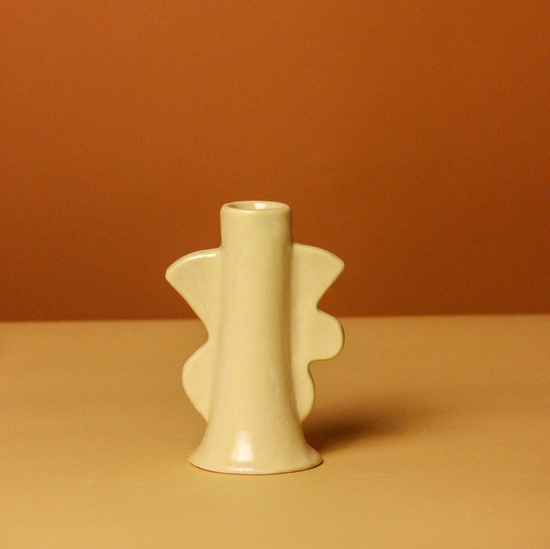 Abstract Design Ceramic Candle Holder Beige