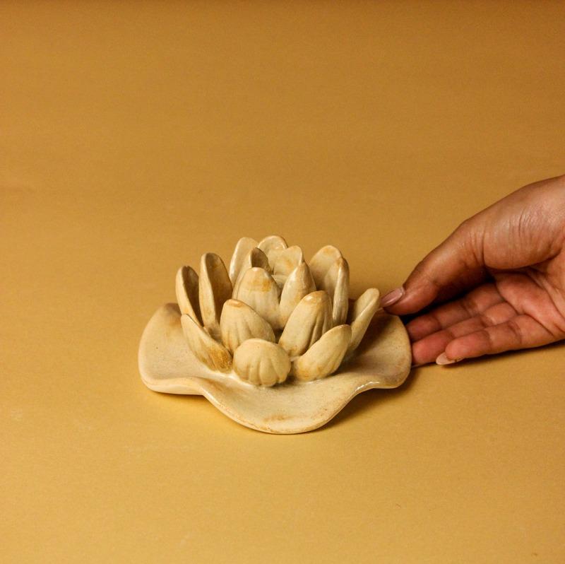 Lotus Love Ceramic Incense Holder Beige