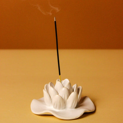 Lotus Love Ceramic Incense Holder White