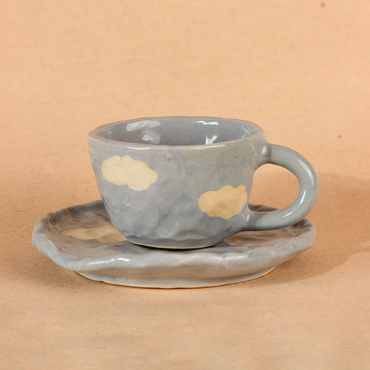 Light Blue Ceramic Cloud Mug Saucer Set | 250ml