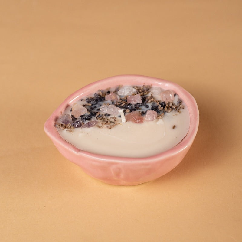 Ceramic Pink Fragrance Free Diya Jar Candle | Set of 2 Default Title
