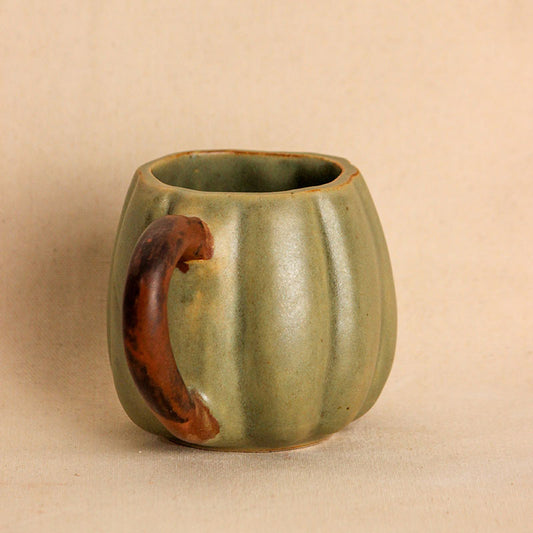 Sage Pumpkin Coffee Mug With Brown Handle | Single , Set of 2