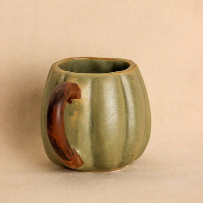 Sage Pumpkin Ceramic Coffee Mug With Brown Handle