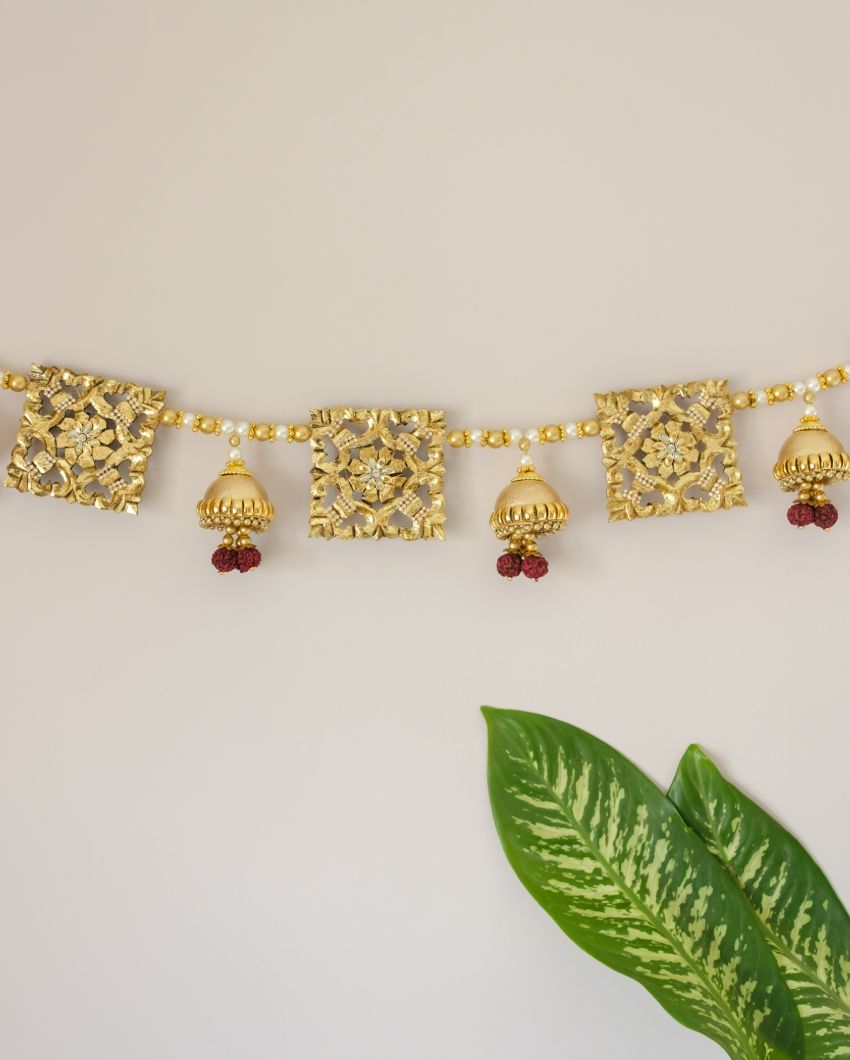 Festivity With A Beautiful Wooden Golden Toran Hanging | 48 x 4 inches