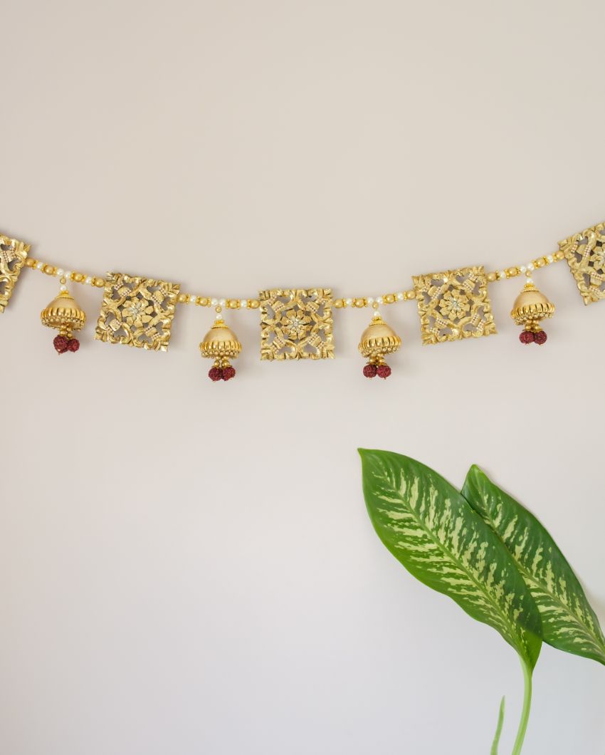 Festivity With A Beautiful Wooden Golden Toran Hanging | 48 x 4 inches