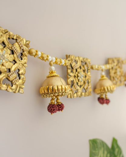 Festivity With A Beautiful Wooden Golden Toran Hanging | 48 x 4 inches