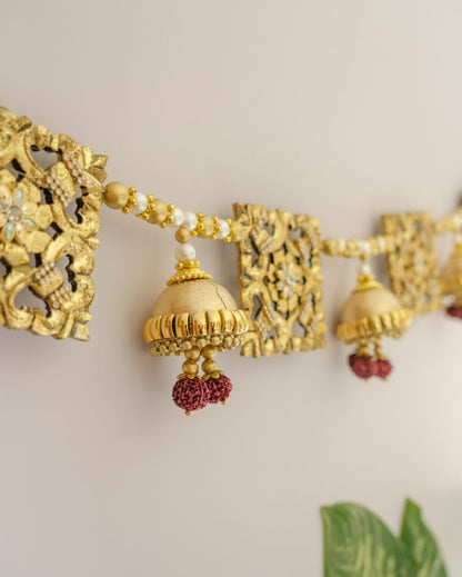 Festivity With A Beautiful Wooden Golden Toran Hanging | 48 x 4 inches