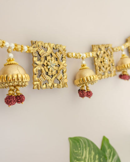 Festivity With A Beautiful Wooden Golden Toran Hanging | 48 x 4 inches