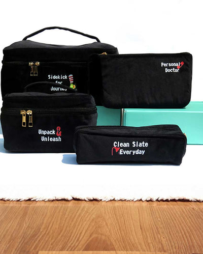 Stylish Black Currant Travel Pouches | Set Of 4