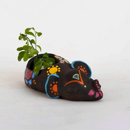 Elegant Design Multicolor Sleeping Elephant Planter | 8 x 5 x 3 inches