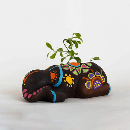 Elegant Design Multicolor Sleeping Elephant Planter | 8 x 5 x 3 inches