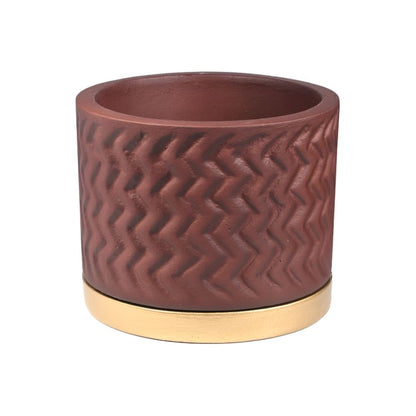 Brown Elegant Terracotta Planter With Gold Stand | 4 x 4 inches | Plant Not Included