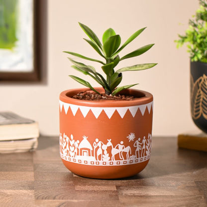 Earthy Elegance Brown Mandala Terracotta Planter | 4 x 4 inches | Plant Not Included