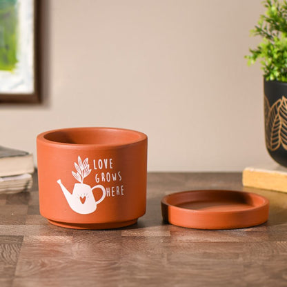 Love Grows Brown Terracotta Planter With Stand | 4 x 4 inches | Plant Not Included