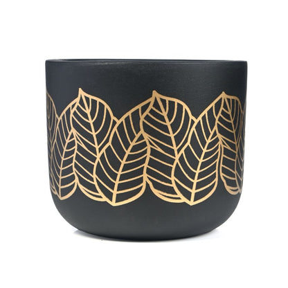 Black Golden Leaves Handcrafted Terracotta Planter | 4 x 4 inches | Plant Not Included