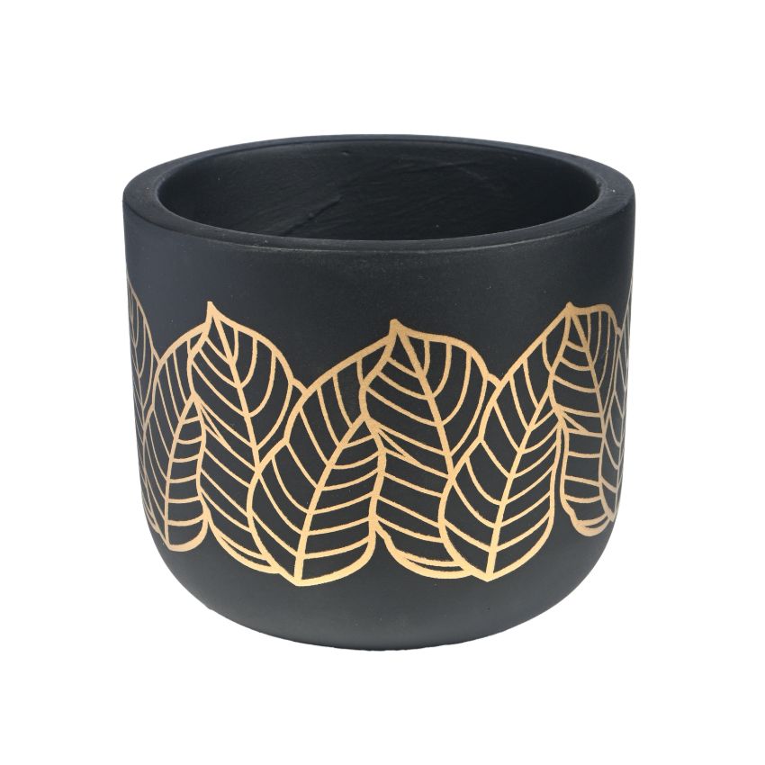 Black Golden Leaves Handcrafted Terracotta Planter | 4 x 4 inches | Plant Not Included