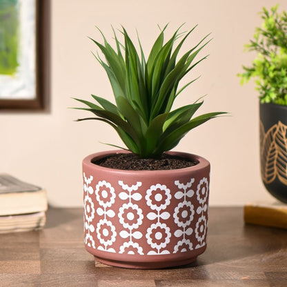 Brown Block Printed Handcrafted Terracotta Planter | 4 x 4 inches | Plant Not Included