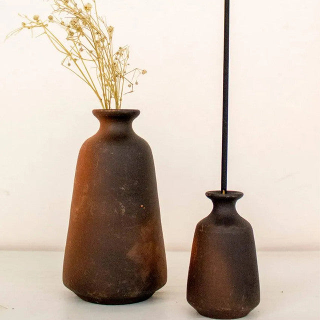 Stylish Terracotta Vase with Incense Holder Set