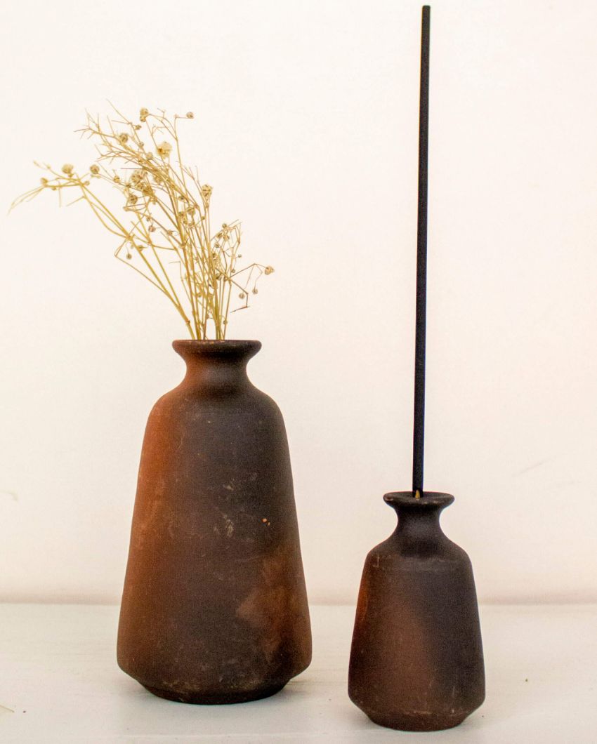 Stylish Terracotta Vase with Incense Holder Set