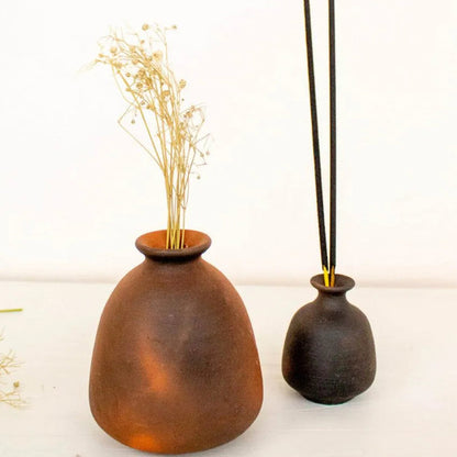 Modern Terracotta Vase with Incense Holder Set