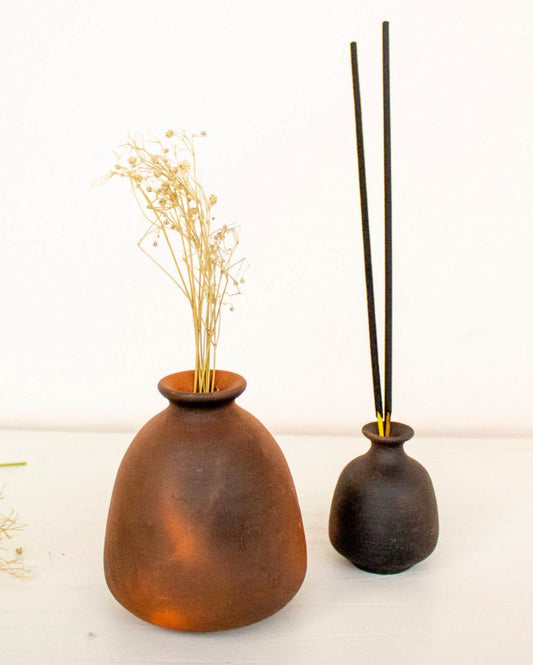 Modern Terracotta Vase with Incense Holder Set