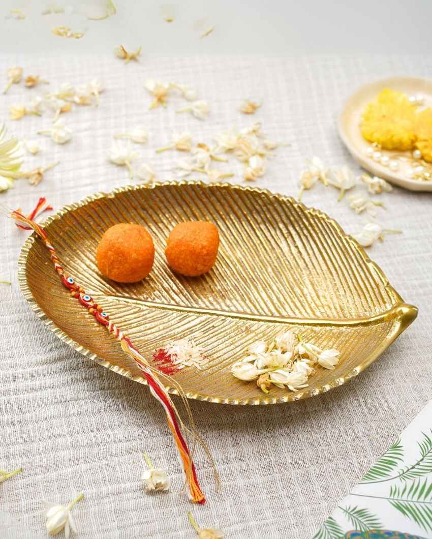 Leaf-Shaped Golden Shade Serving Platter Tray