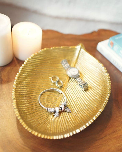 Leaf-Shaped Golden Shade Serving Platter Tray