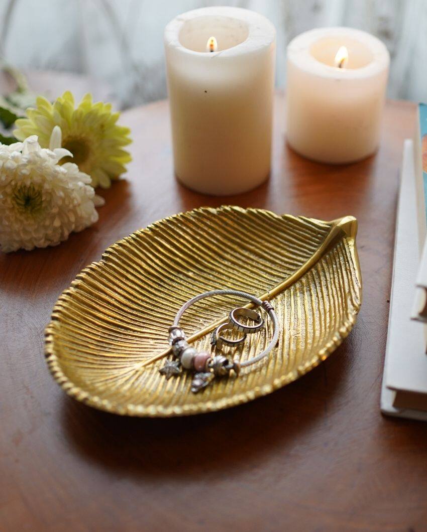 Leaf-Shaped Golden Shade Serving Platter Tray