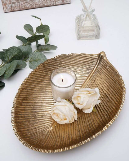 Leaf-Shaped Golden Shade Serving Platter Tray