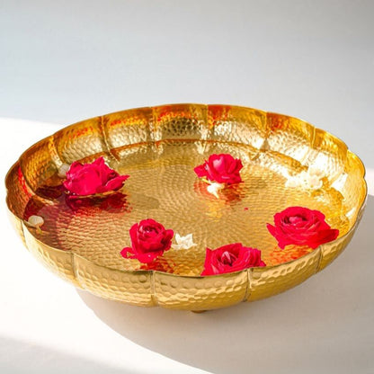 Elegant Mogra Metal Urli Gold Decorative Bowl | 12 x 3 inches