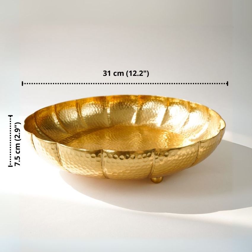 Elegant Mogra Metal Urli Gold Decorative Bowl | 12 x 3 inches