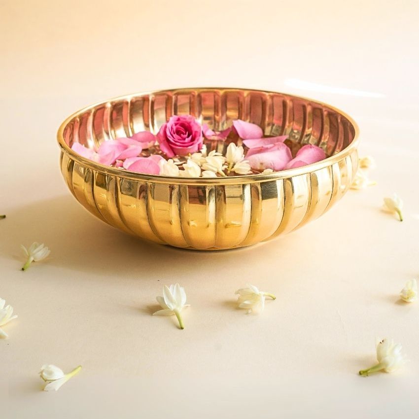 Beautiful Golden Design Jasmine Glow Urli Bowl | 10 x 3 inches