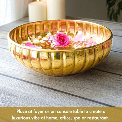 Beautiful Golden Design Jasmine Glow Urli Bowl | 10 x 3 inches