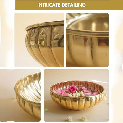 Beautiful Golden Design Jasmine Glow Urli Bowl | 10 x 3 inches