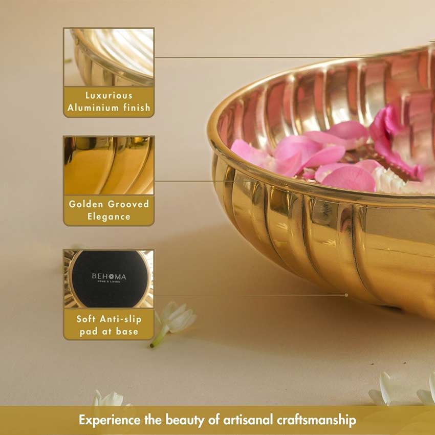 Beautiful Golden Design Jasmine Glow Urli Bowl | 10 x 3 inches