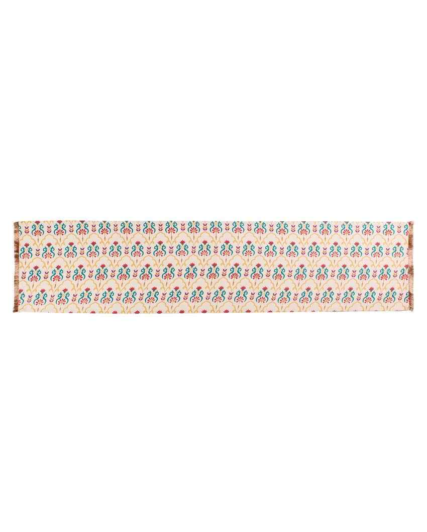 Pushp Design White Cotton Satin Table Runner | 60 X 13 Inches