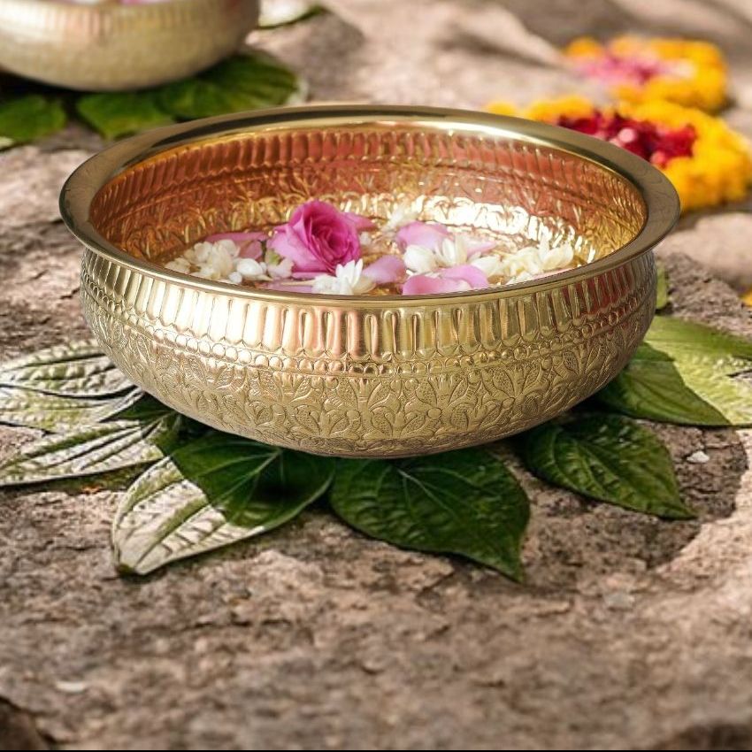 Elegant Golden Design Royal Garden Brass Urli Bowl | 10 x 4 inches