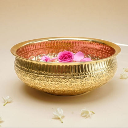 Elegant Golden Design Royal Garden Brass Urli Bowl | 10 x 4 inches