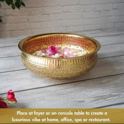 Elegant Golden Design Royal Garden Brass Urli Bowl | 10 x 4 inches