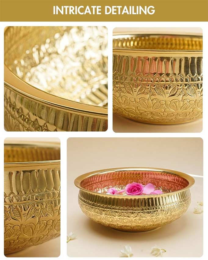 Elegant Golden Design Royal Garden Brass Urli Bowl | 10 x 4 inches