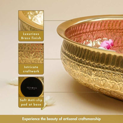 Elegant Golden Design Royal Garden Brass Urli Bowl | 10 x 4 inches