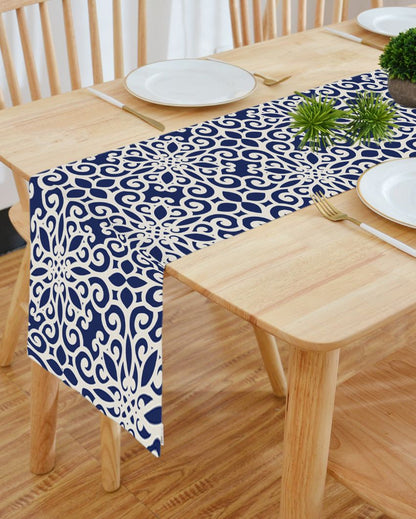 Blue And white Printed Table Runner