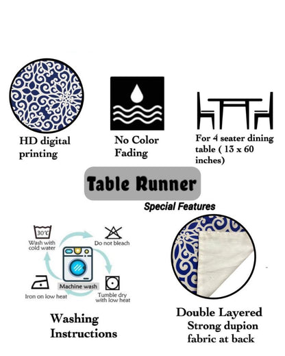 Blue And white Printed Table Runner