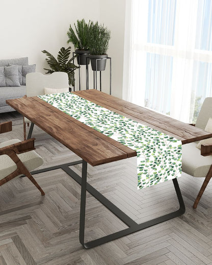 White and Green Floral Print Table Runner