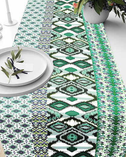 Green & White Abstract Table Runner