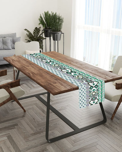 Green & White Abstract Table Runner