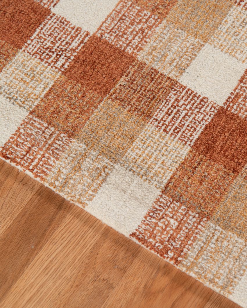 Orange Wool Plaid Pattern Hand-Tufted Rug Carpet