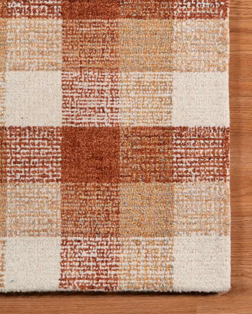 Orange Wool Plaid Pattern Hand-Tufted Rug Carpet